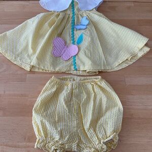 Vintage Samara Yellow Seersucker Gingham Butterfly Sundress 12 Months